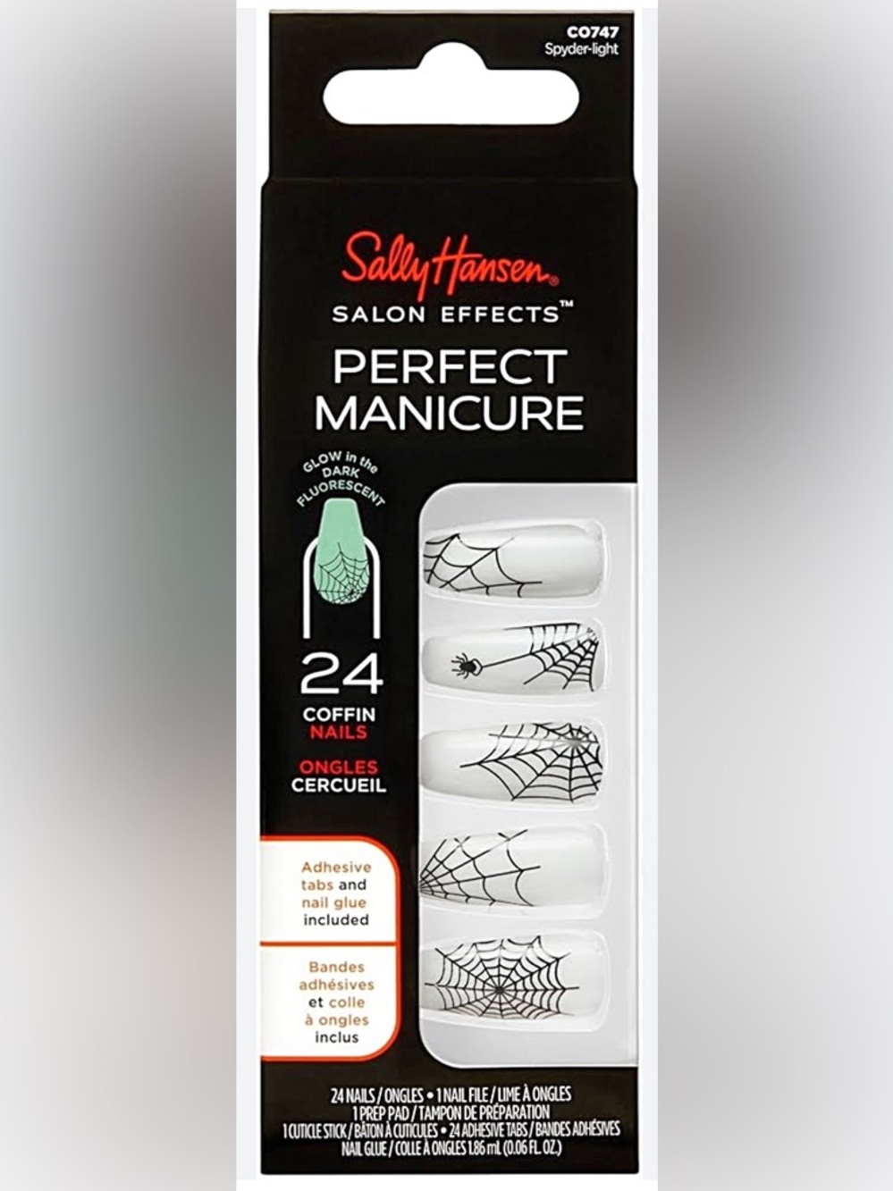 🆕 Sally Hansen Perfect Manicure Coffin Nails - White with Black Spiderweb